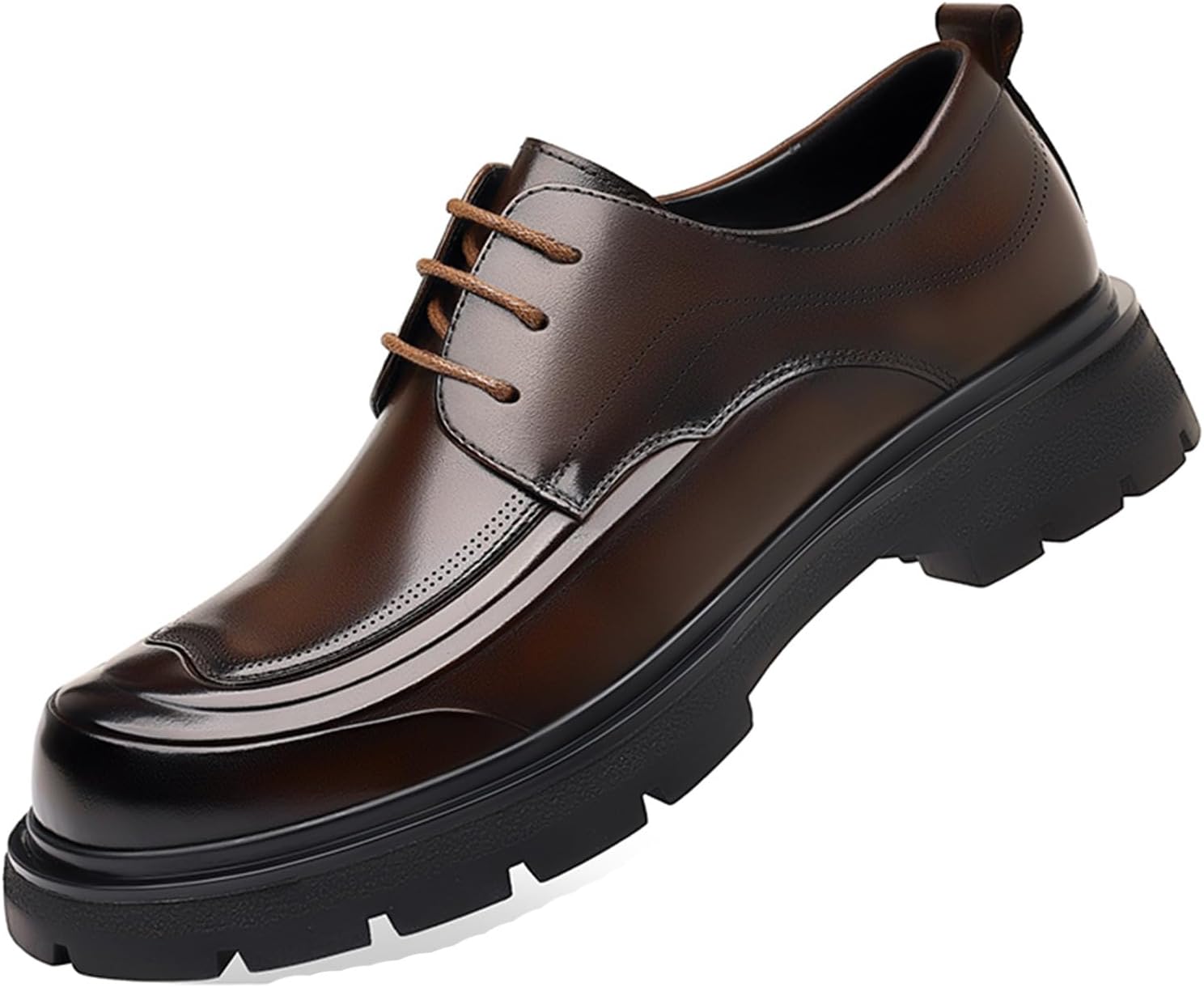 

Мужские туфли EGGDK из натуральной кожи на платформе, оксфорды с модным круглым носком, шнуровкой и массивным каблуком, с противоскользящей подошвой и мягкой стелькой, деловые формальные дерби для свадьбы, работы и офиса, коричневый