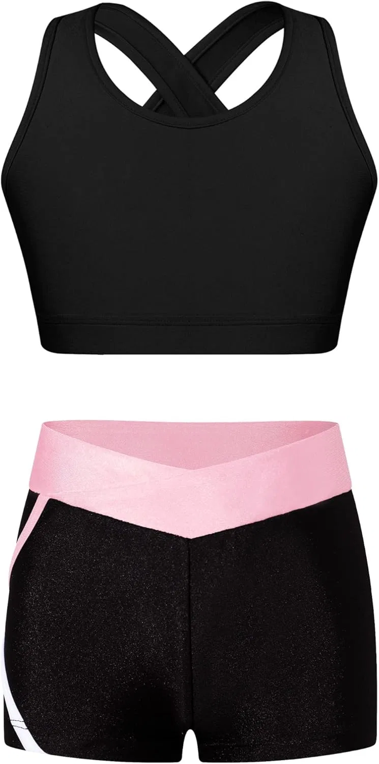 Детский спортивный комплект из топа и шорт TiaoBug, Black&pink