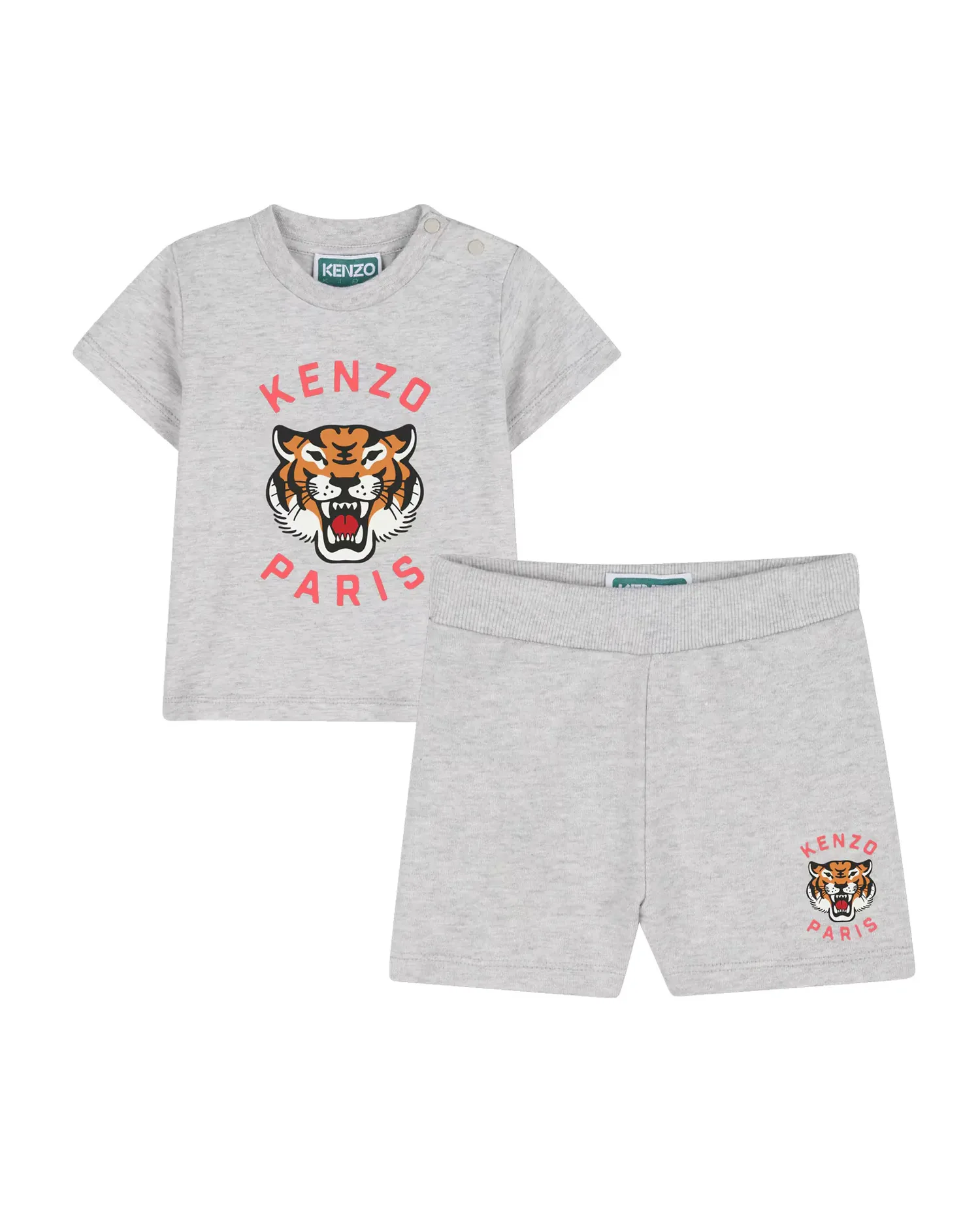 Комплект для мальчика с коротким рукавом с анималистичным принтом из хлопка Kenzo Kids, серый