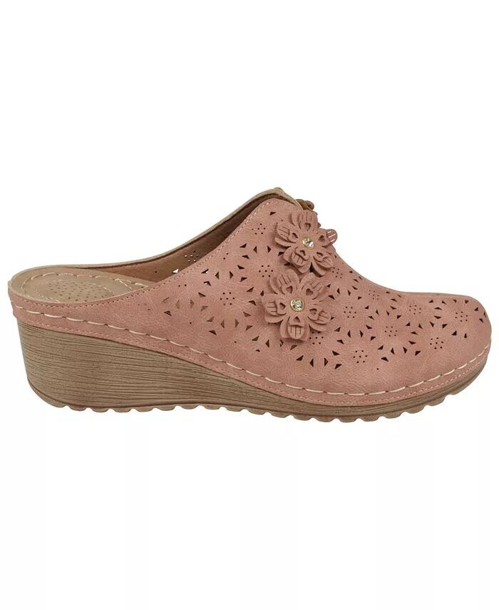 Женские мюли Krista с перфорированным цветочным узором на танкетке GC Shoes, розовый — фото 2