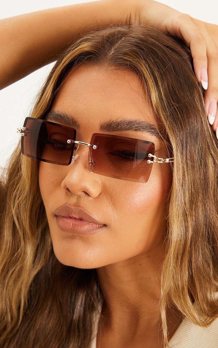 

PrettyLittleThing Квадратные безрамочные солнцезащитные очки с розовыми линзами