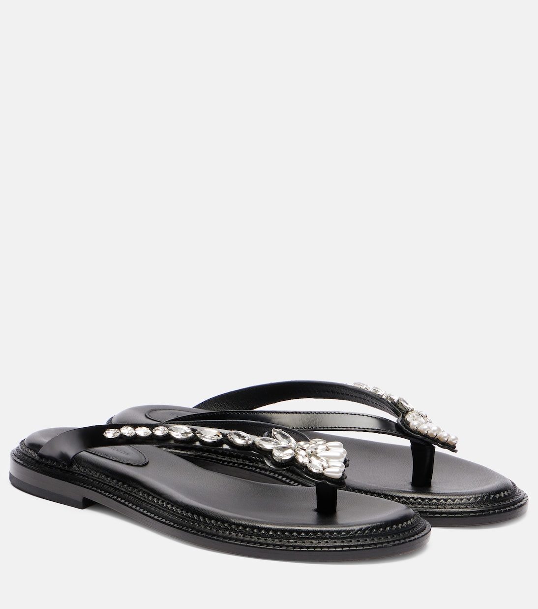 Украшенные кожаные сандалии-танга Simone Rocha, Black/Pearl/Clear