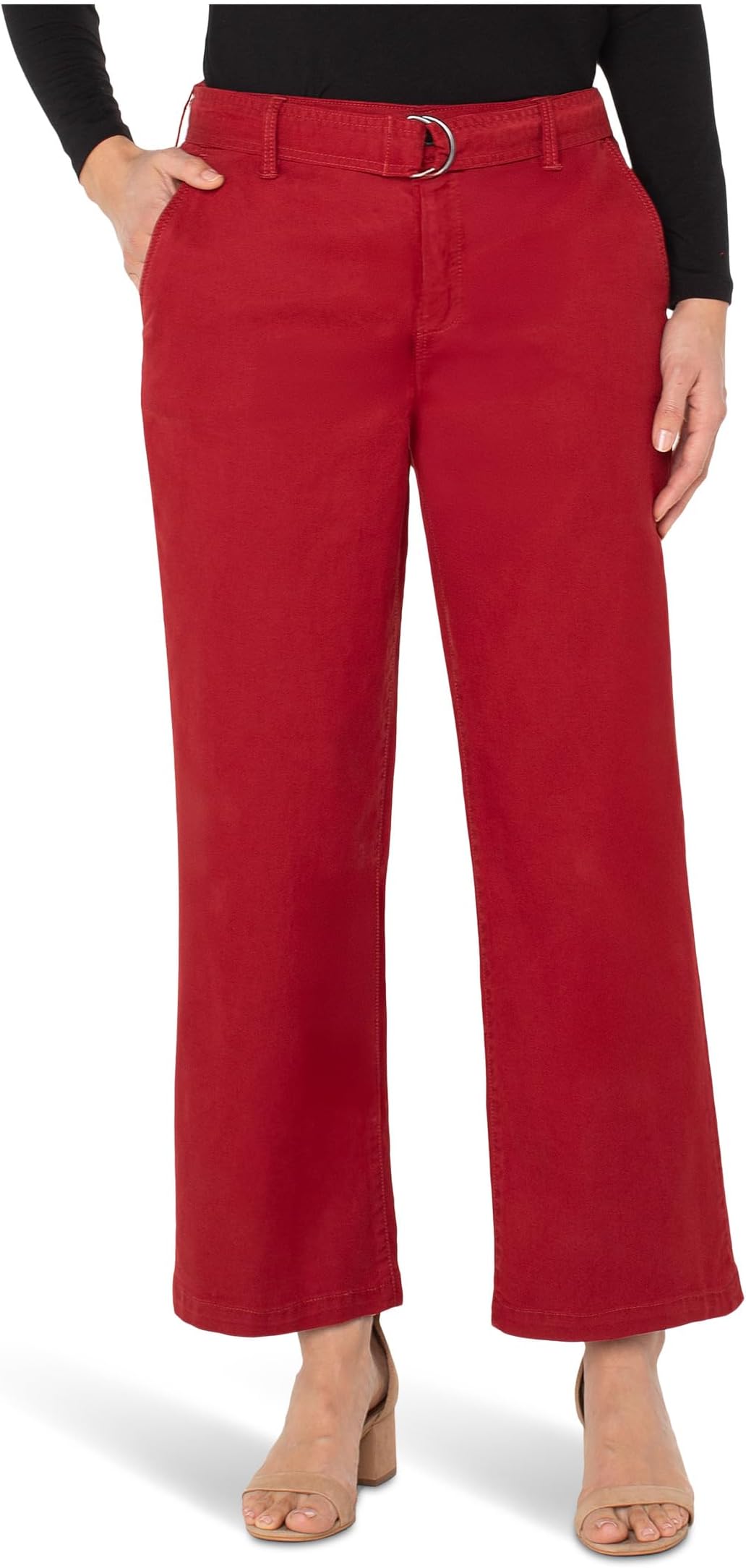 

Брюки Liverpool Los Angeles Stride Mid-Rise Wide Leg Pants w/ Self Belt, цвет Maroon Berry
