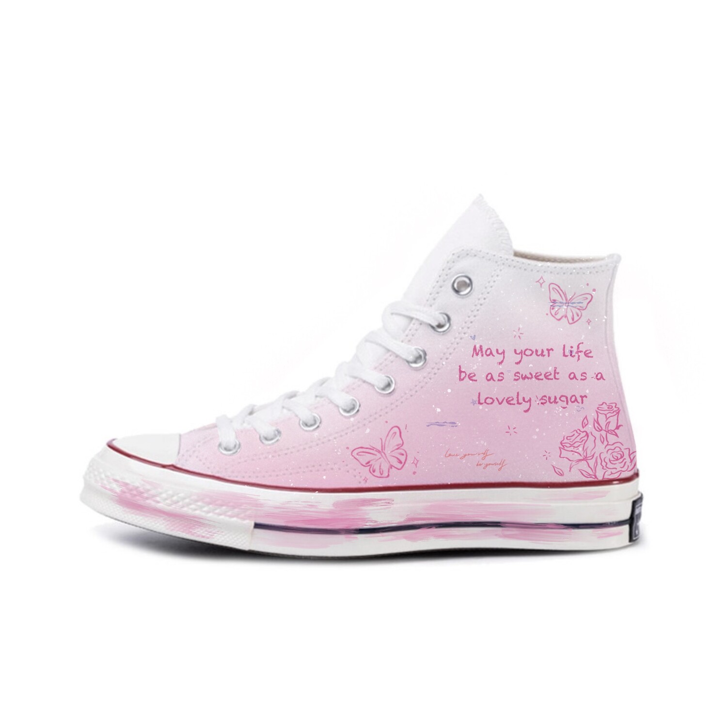 

1970-е годы. Кеды унисекс с высоким берцем, белые/розовые. Converse