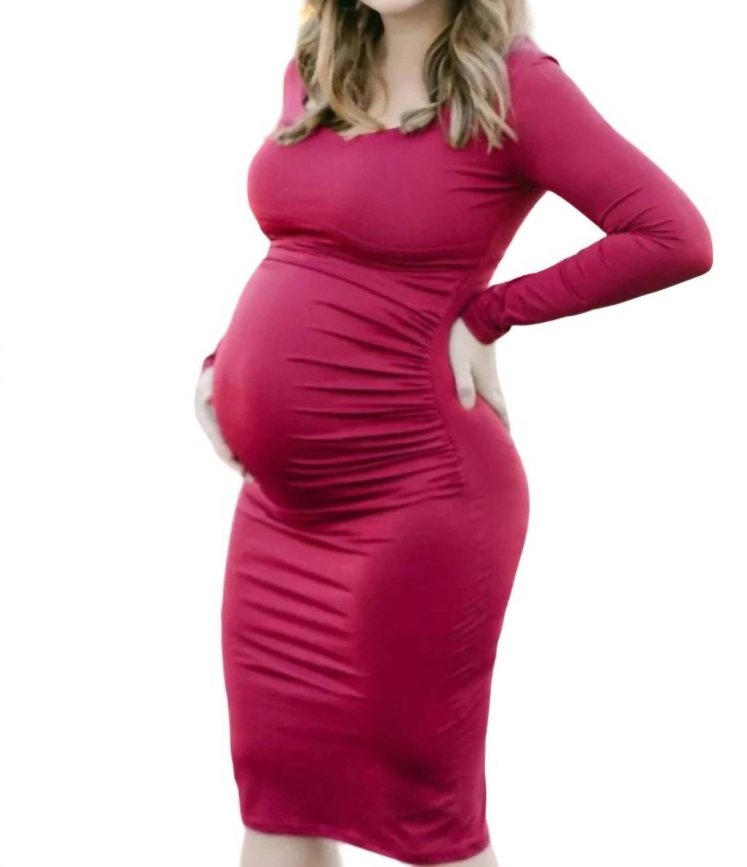 

Платье-стрейч с длинными рукавами и сборками в бордовом цвете Liv Maternity