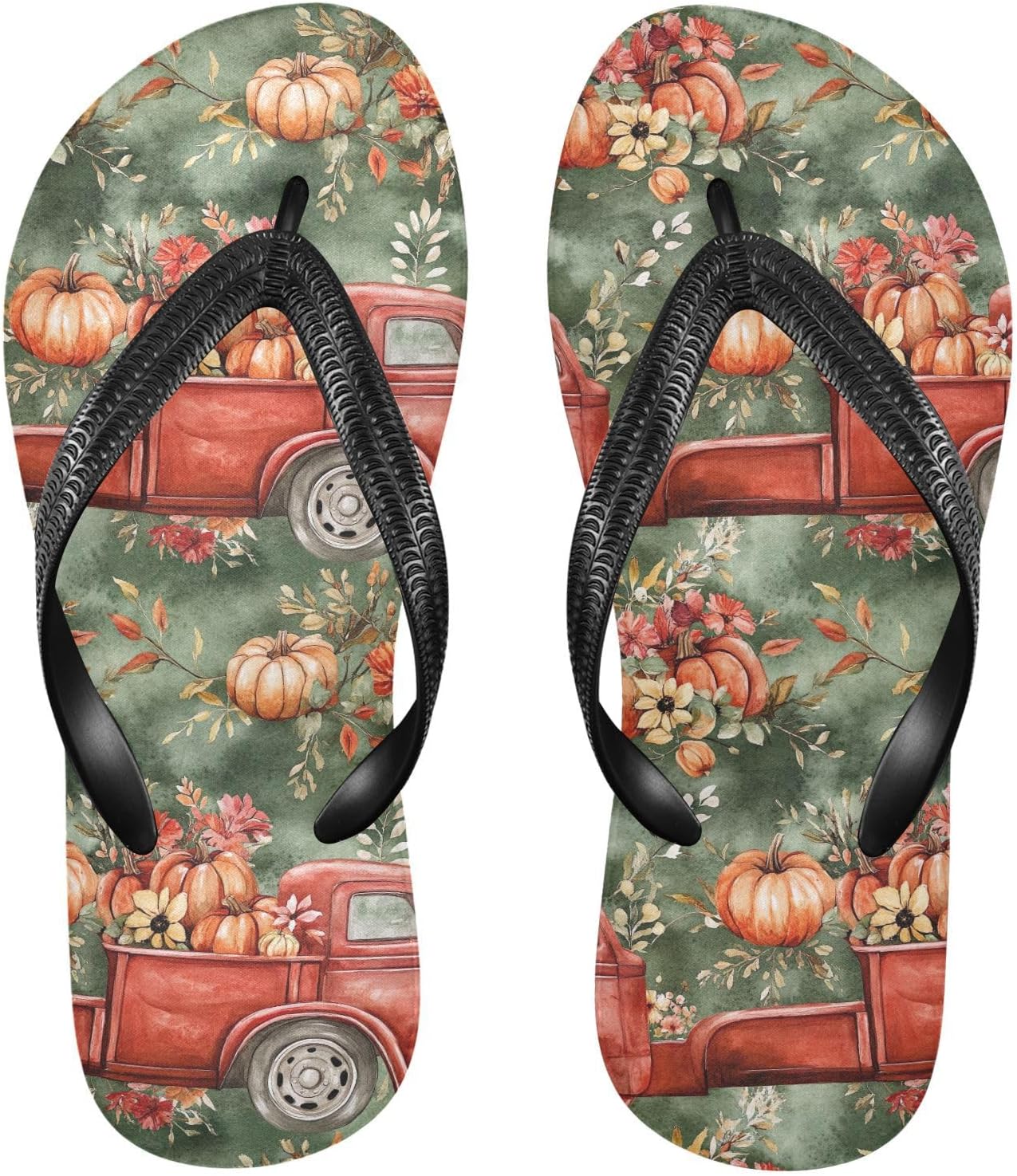 

Осенние шлепанцы с изображением тыквы и красного грузовика, пляжные летние повседневные сандалии для женщин и мужчин, тапочки для душа 20859300 Kfbe