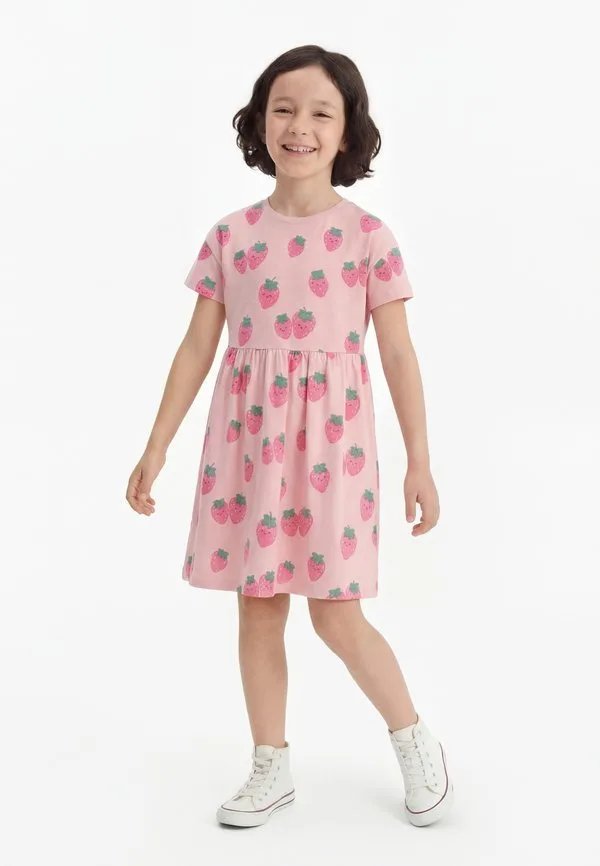Платье с клубникой, повседневное платье Lindex, Light Pink