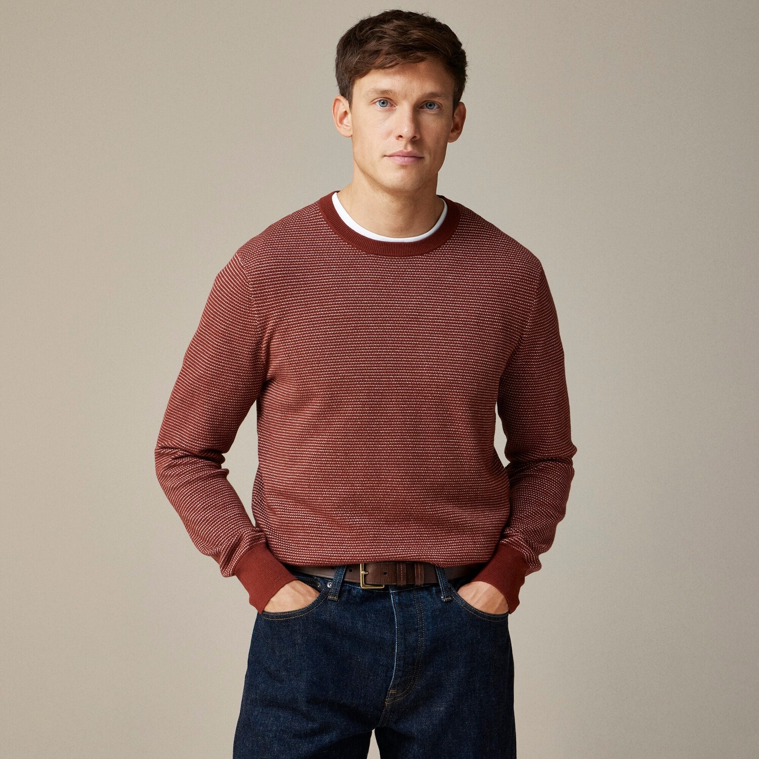 

Свитер с круглым вырезом из хлопчатобумажной пряжи пике J.Crew, красный