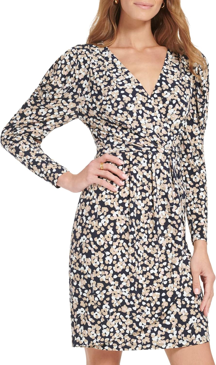 

Женский облегающий джемпер Tommy Hilfiger Petite длиной до колена с длинными рукавами и воротником-стойкой, Sand Multi