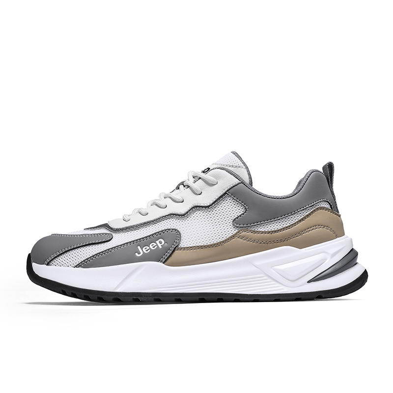 

Мужские повседневные кроссовки Low top с амортизацией, устойчивые к истиранию, дышащие и легкие, увеличивающие рост Jeep, бежевый серый