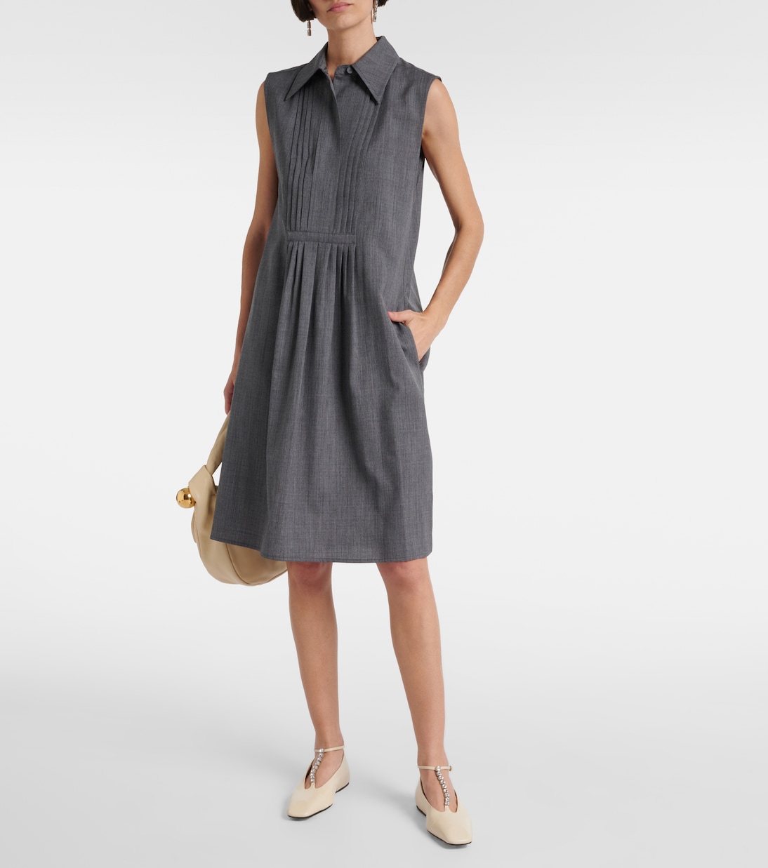 Кожаные балетки, украшенные кристаллами Jil Sander, Chalk — фото 2