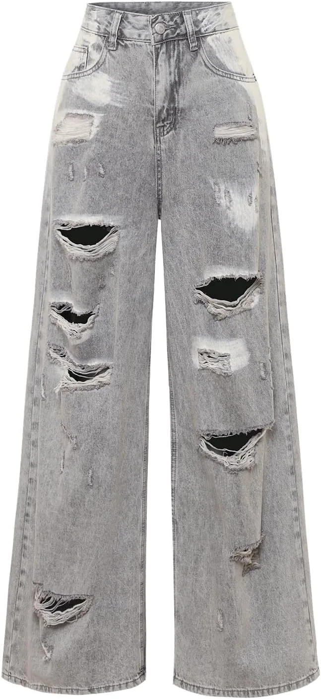 

Женские джинсы с высокой талией и потертостями