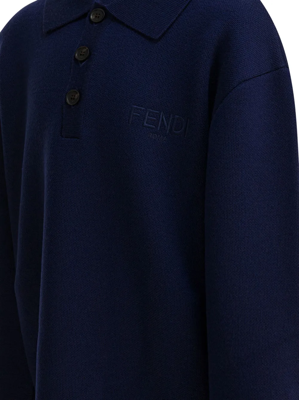 Шерстяная рубашка поло с вышитым логотипом FENDI KIDS, синий — фото 4