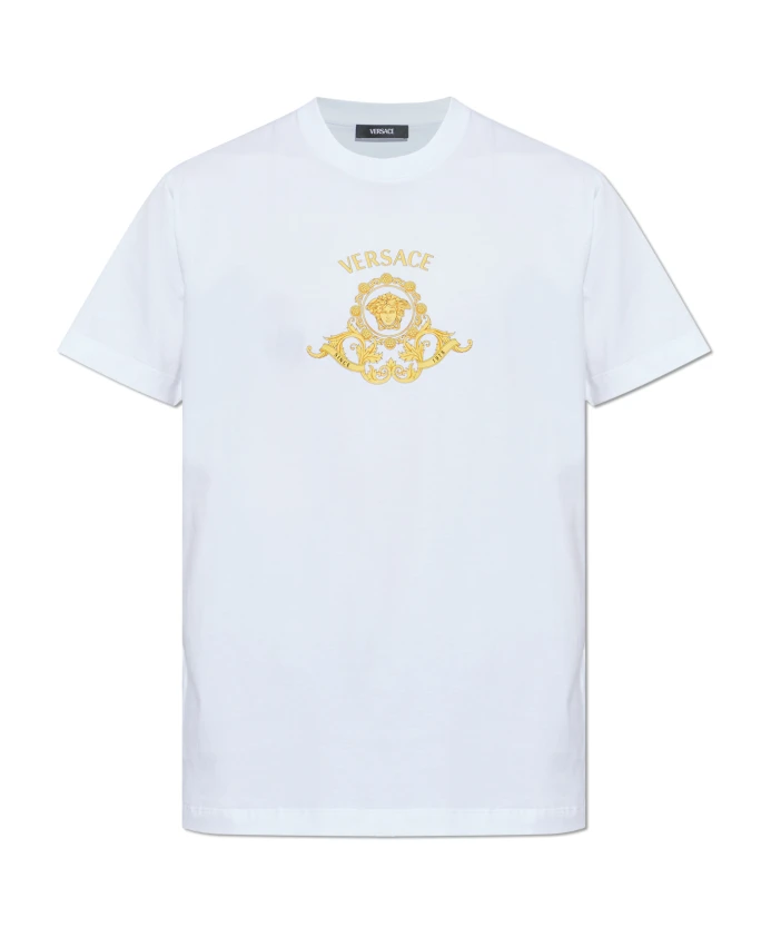 

Облегающая футболка с принтом из хлопкового трикотажа. Versace, белый