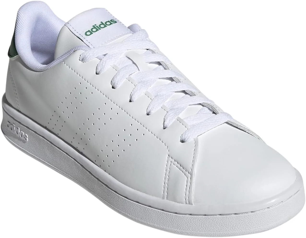 Мужские кожаные кроссовки Adidas Advantage Premium, белый/зеленый — фото 4
