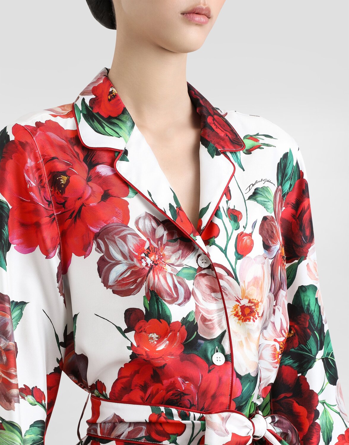 Пижамная рубашка из твила с длинными рукавами и принтом роз Dolce & Gabbana, принт — фото 4