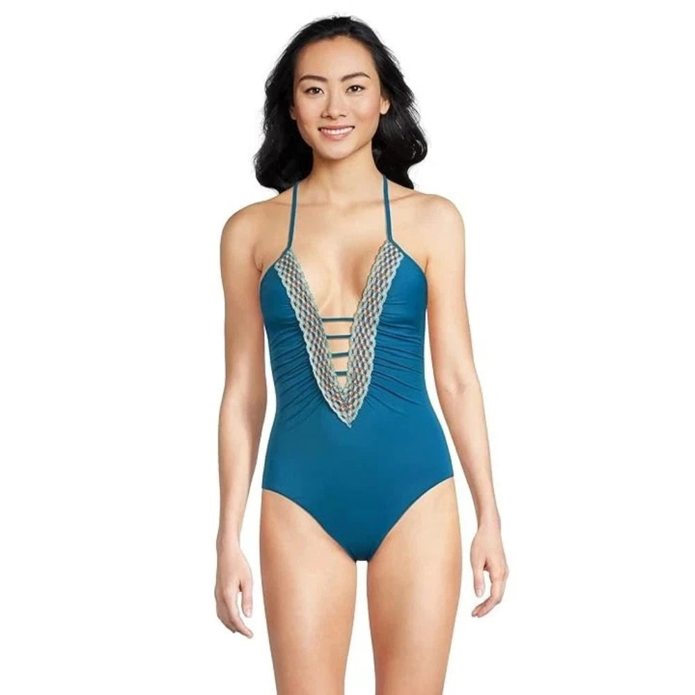 

Женский слитный купальник Becca Harmonia Clare Lagoon Stretch Plunge KFC79 Becca, синий