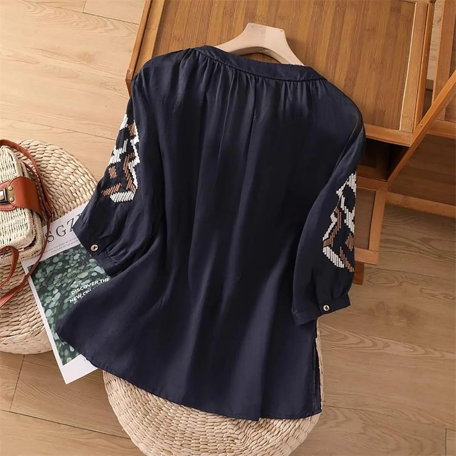 Блуза из льна и хлопка Linen Shirts for Women, темно-синий — фото 2