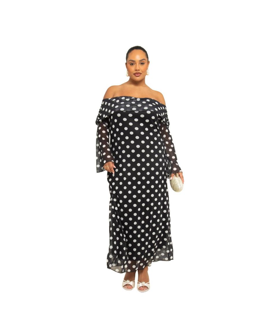 

Женское миди-платье с открытыми плечами в горошек FASHION-SZN CURVE, Black