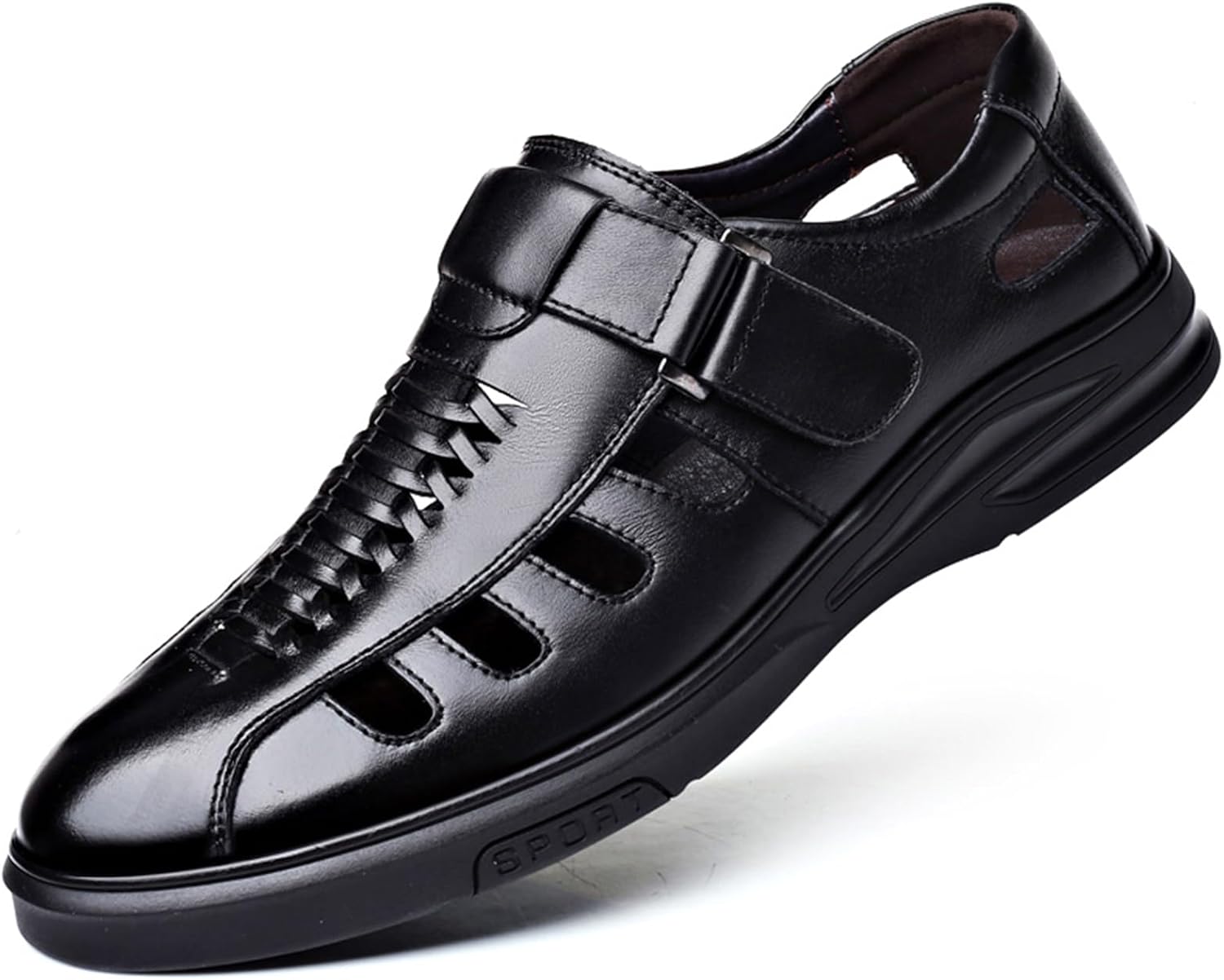 

Мужские кожаные сандалии для бизнеса, летние, дышащие, для прогулок, офисные оксфорды, мужские туфли для коктейльной вечеринки, формальная обувь Abborora, черный