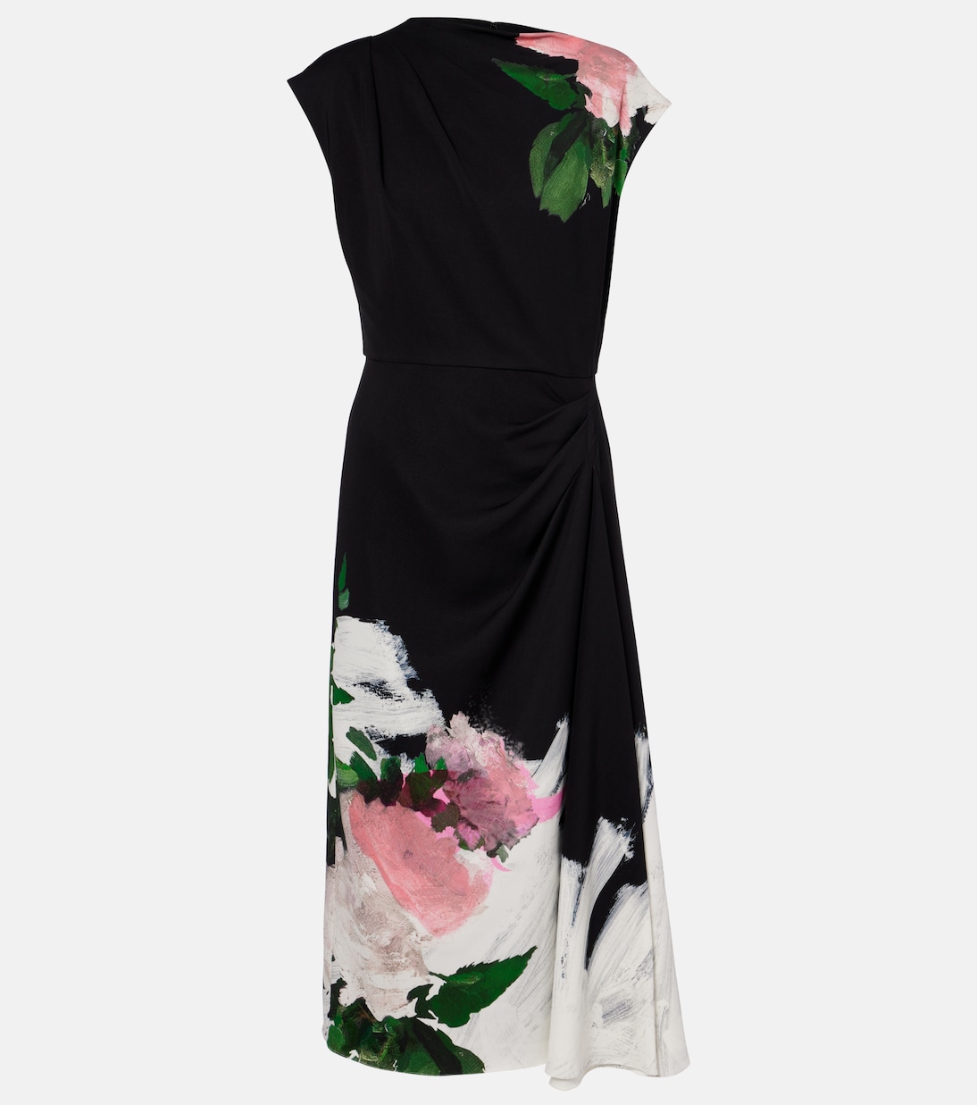

Платье миди с цветочным принтом и сборками Erdem, Painted Rose Bouquet Black