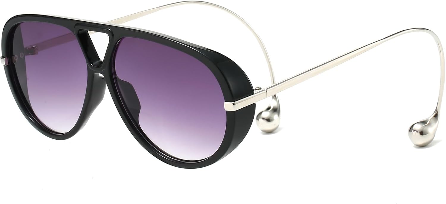 

Солнцезащитные очки-пилот YAMEIZE большого размера для женщин и мужчин, в стиле ретро 70-х, с двойной перемычкой и серьгами-подставками, круглые, большие, с защитой от УФ-излучения UV400, Black-gradientgrey