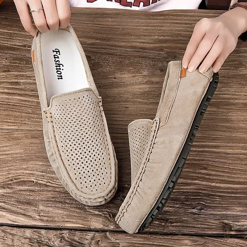 Мужские лоферы, дышащий замшевый верх, Slip-resistant, коричневый SayfuR — фото 4