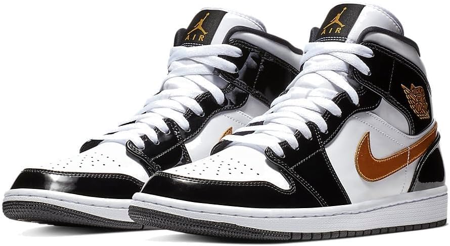 Кроссовки мужские NIKE Air Jordan 1 Mid SE с лаковой отделкой, белый/черный — фото 3