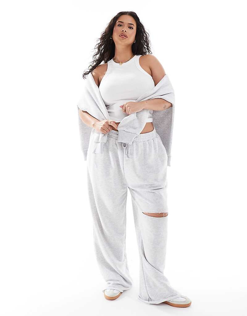 

Широкие джоггеры серого цвета с рваными коленями ASOS DESIGN Curve