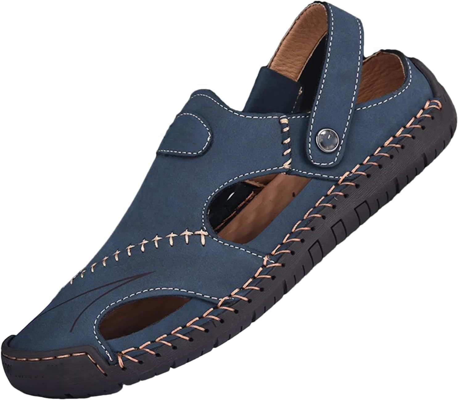 

Летние сандалии ручной работы для мужчин, дышащие кожаные туфли, мужские сандалии для улицы Generic, синий