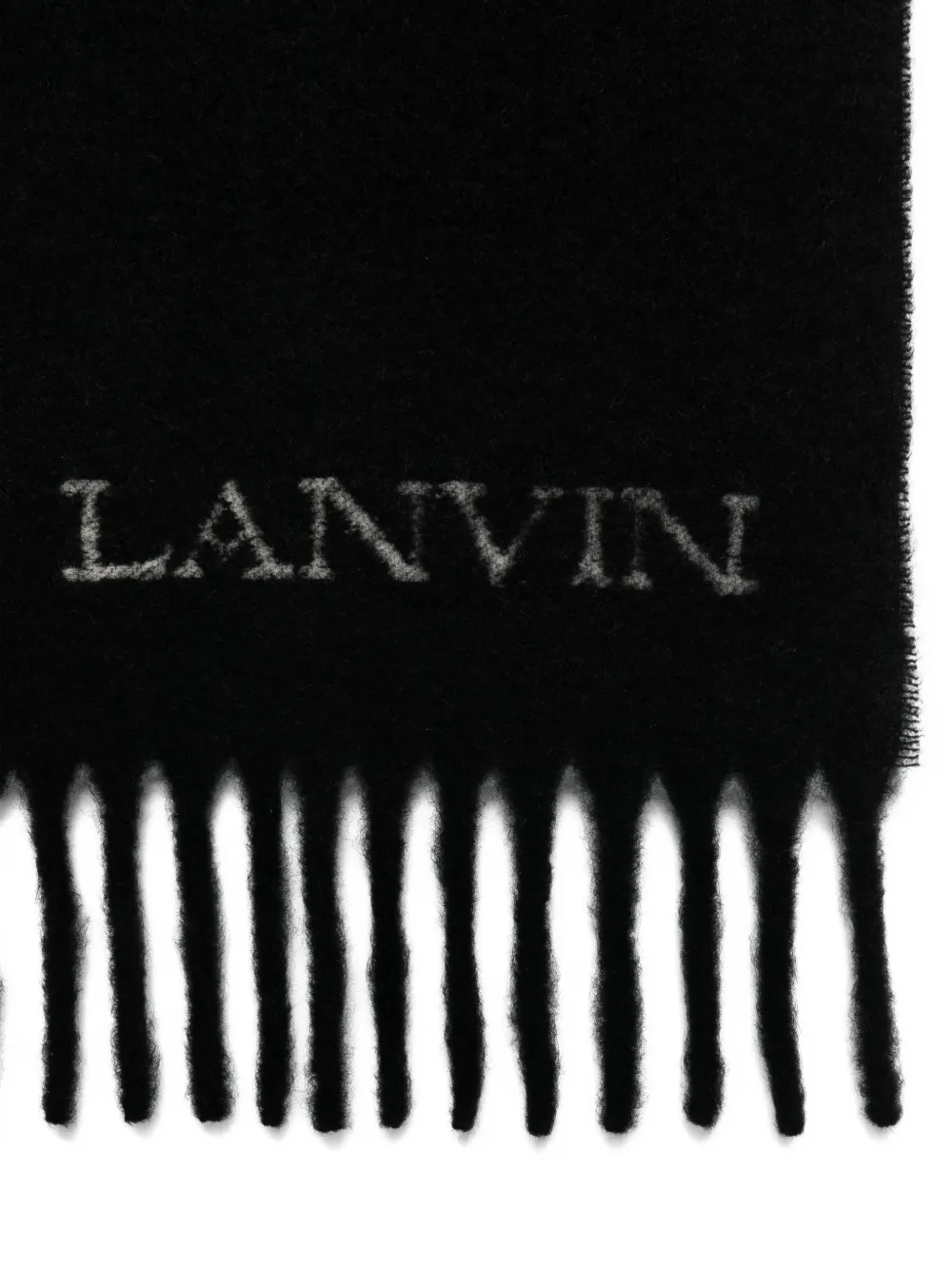 Шарф с бахромой и логотипом Lanvin, черный — фото 2