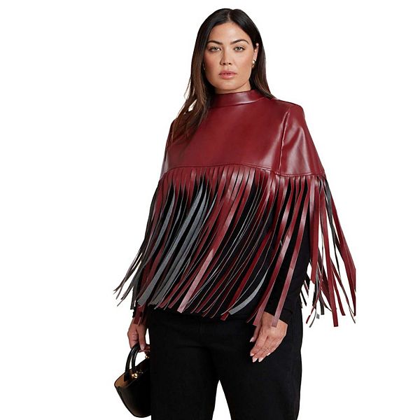 

Женская плюс сайз накидка с бахромой из искусственной кожи Eloquii, Tawny Port