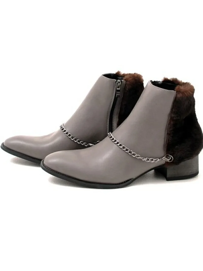 Сапоги SB select из кожи и меха с цепочкой, GRY (gray)
