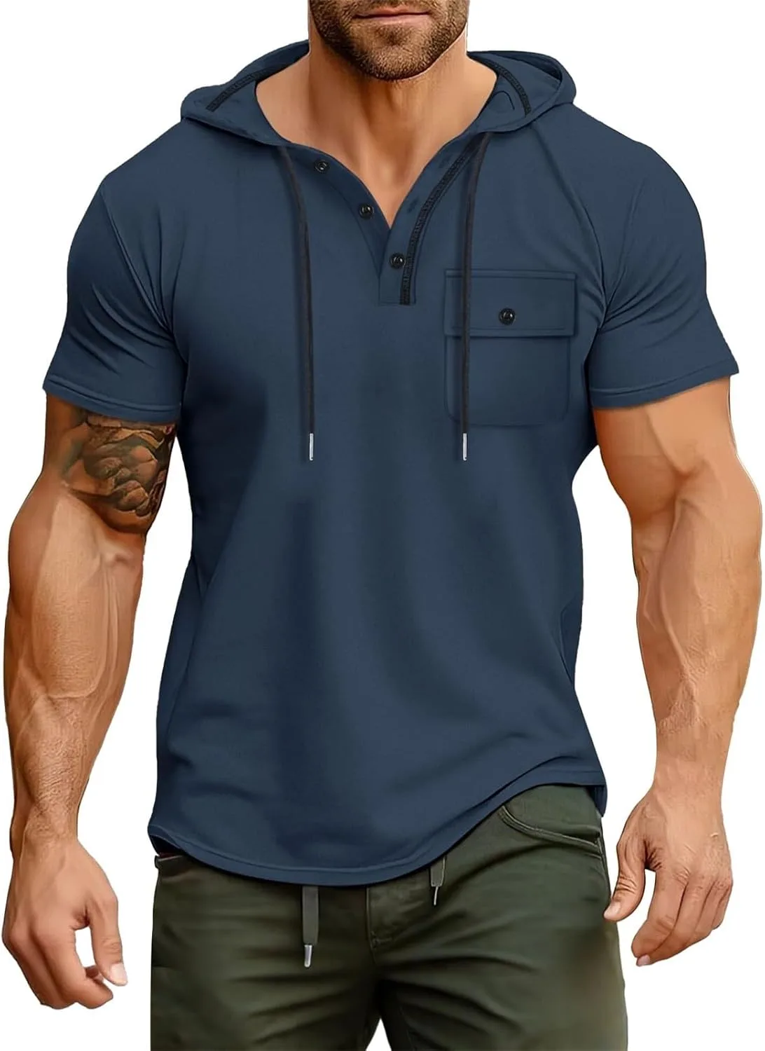 

Мужская худи с капюшоном Muscle Fit на пуговицах с карманом