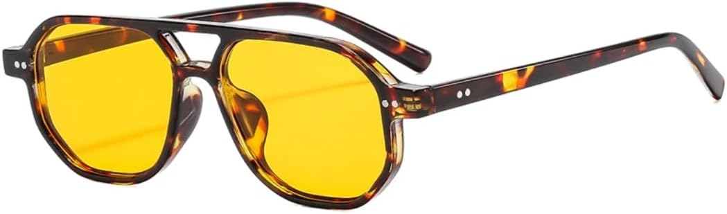 

Винтажные мужские солнцезащитные очки с двойной перемычкой и многоугольными линзами, модные женские очки с прозрачными линзами Ocean Lens и заклепками UV400 UUPTTPL, Leopard Orange