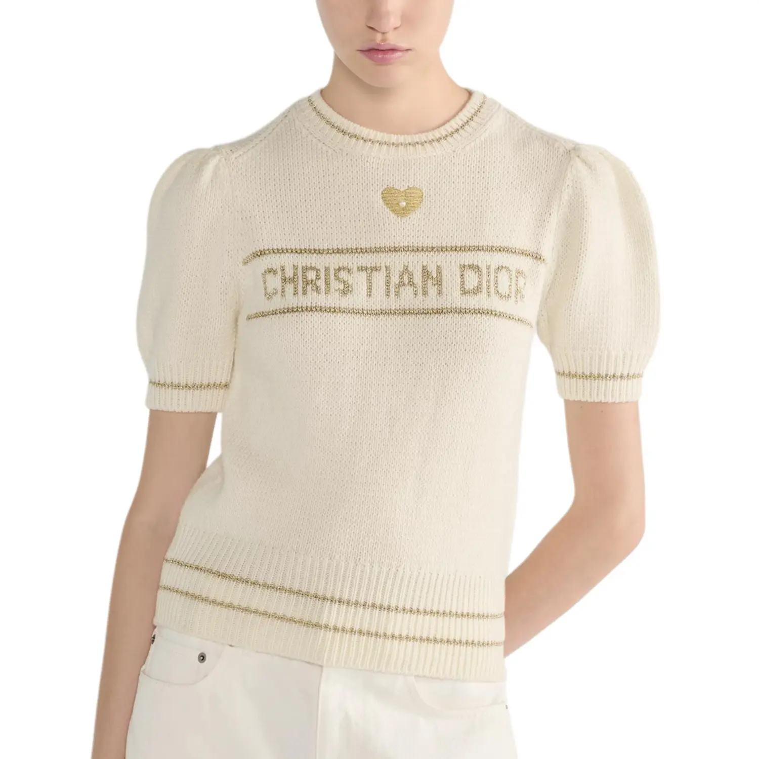 Dior Женские свитера, цвет экрю, золотистый, круглый вырез, средней толщины, другие цвета — фото 4