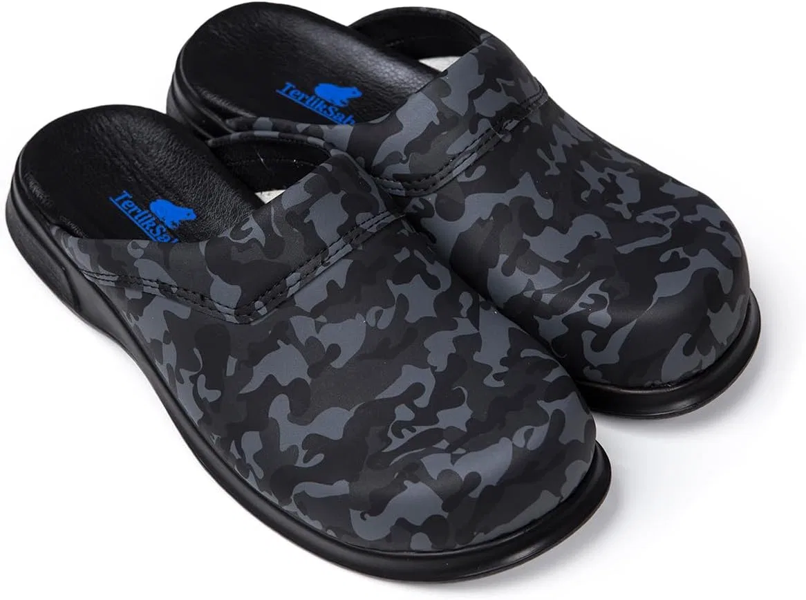Мужские кожаные сабо-мюли Terlik Sabo Classic ST070 terlik sabo ortopedik terlik, Dark Camouflage