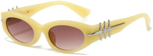 

Винтажные солнцезащитные очки «кошачий глаз» 2026 года для женщин и мужчин, в стиле панк, популярные, с маленькой оправой и заклепками, в стиле хип-хоп MTZJH, Yellow Tea