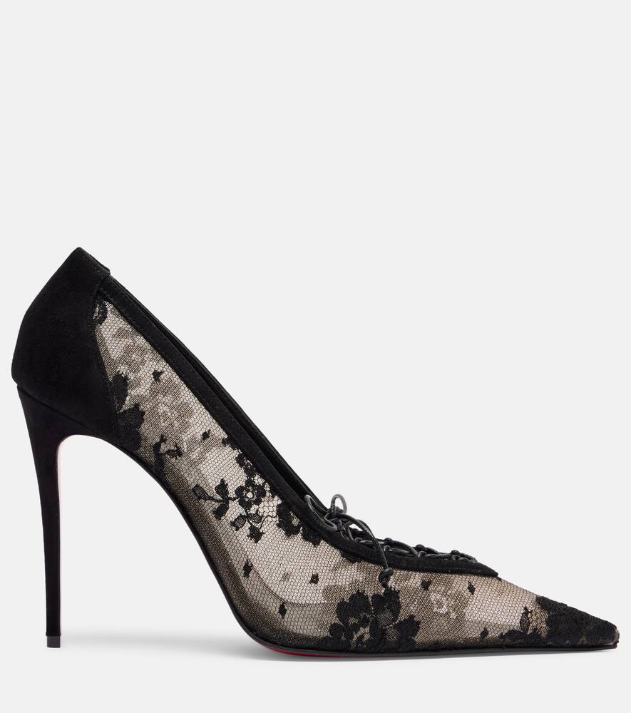 Туфли-лодочки KM Lace 100 с отделкой из замши Christian Louboutin, Black/Lin Black — фото 4