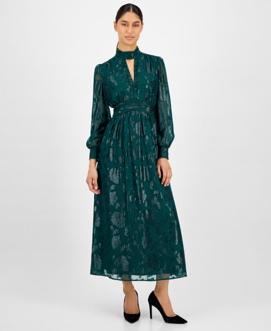 

Платье-макси с разрезом на шее и длинными рукавами, укороченное Anne Klein, Midnight Pine