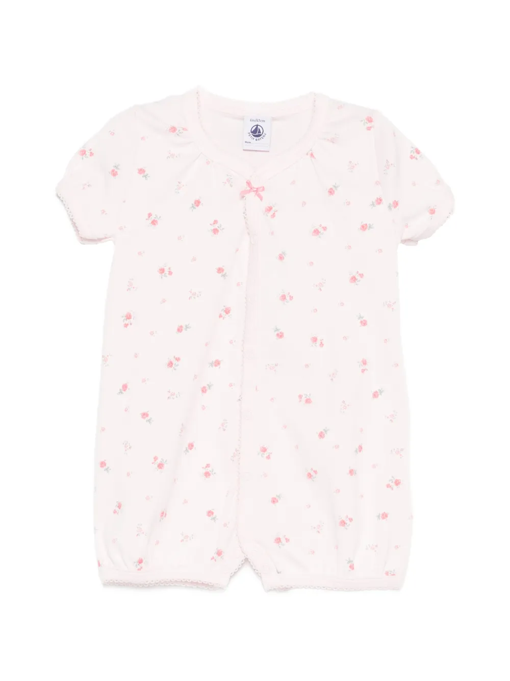 Комбинезон с цветочным принтом и кружевной отделкой Petit Bateau, розовый