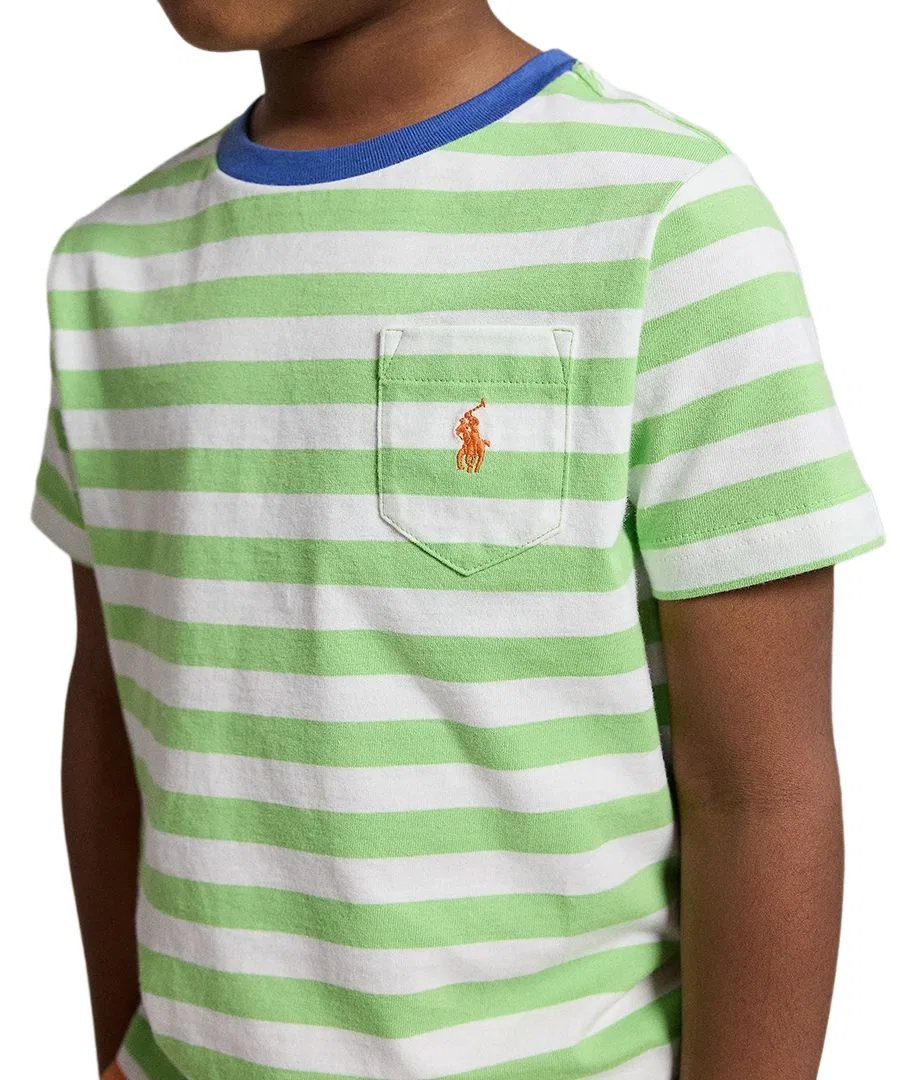 Детская полосатая футболка из хлопкового трикотажа с карманом, размер 2T-7 Polo Ralph Lauren, белый — фото 3