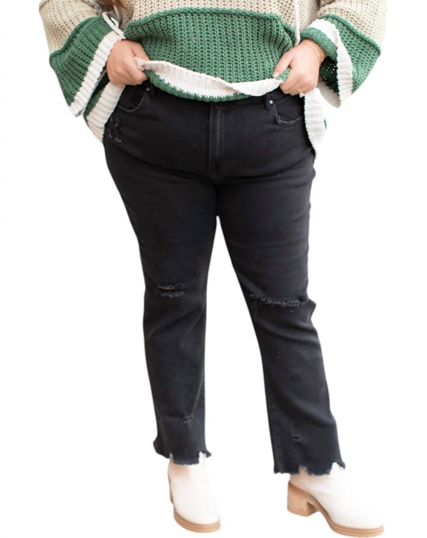 

Высокие джинсы с прямыми штанинами Plus Size черные RISEN