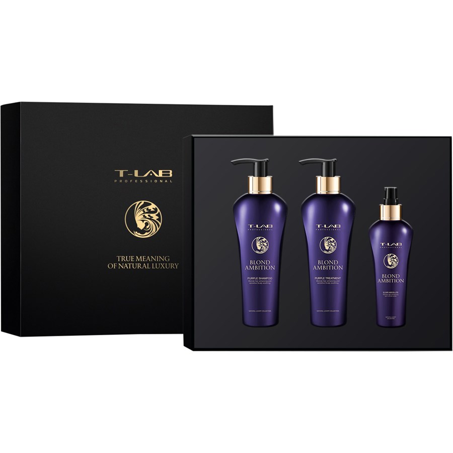 

Шампунь T-LAB Professional Ritual Set for Blondes, Purple Shampoo 300 ml + Purple Treatment 300 ml + Elixir Absolute 150 ml / 1 Stk.