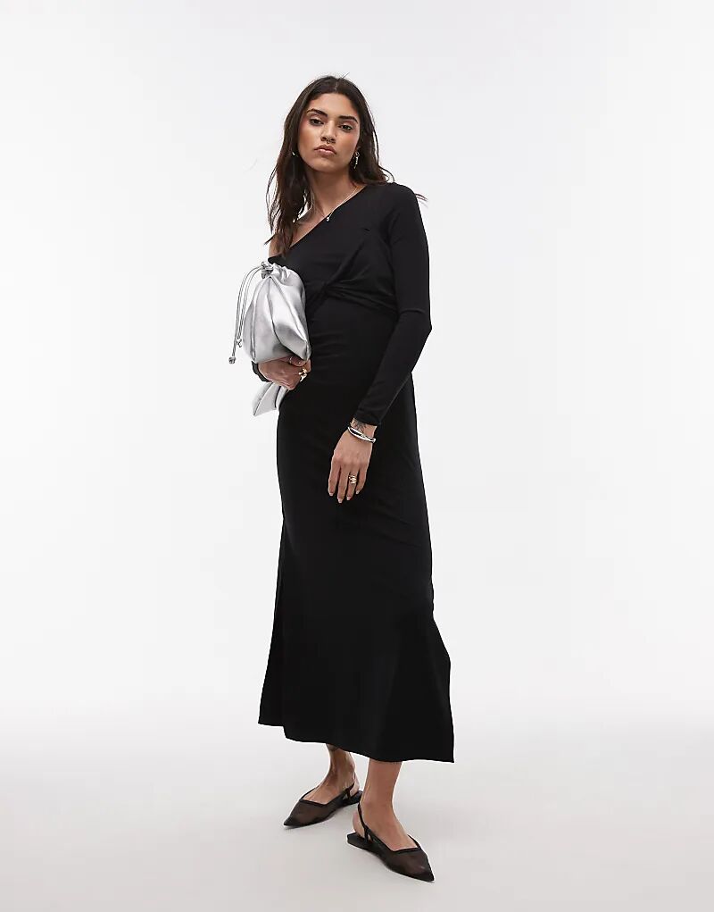 

Платье Topshop с длинными рукавами и закруткой спереди, черное