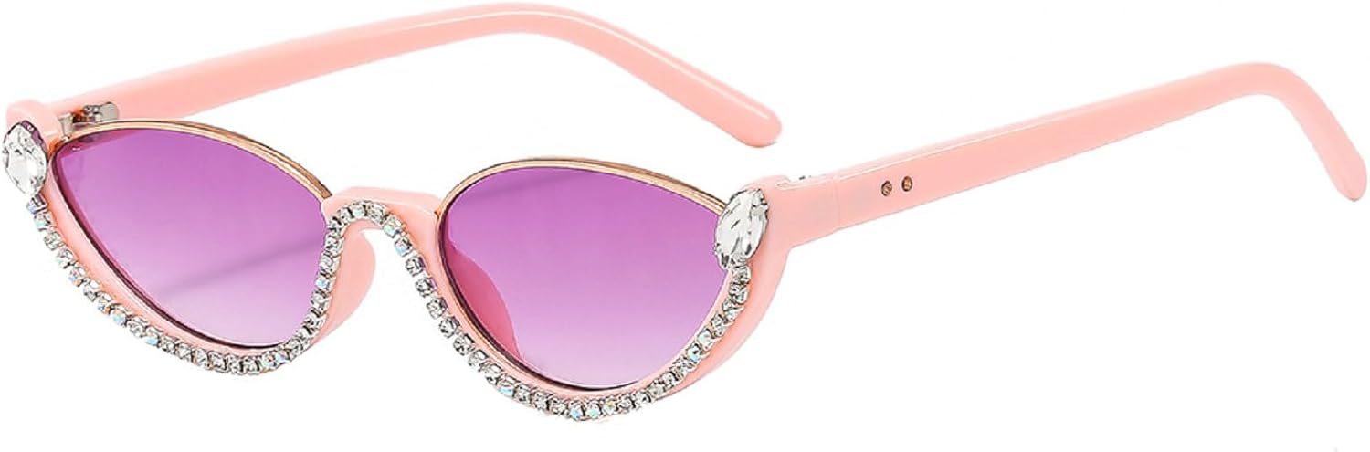

Солнцезащитные очки в стиле ретро 2023 года, маленькая полуободковая оправа, украшенные стразами, женские, «кошачий глаз», модные винтажные очки с бриллиантами, стильные блестящие солнцезащитные очки mincl, Pink