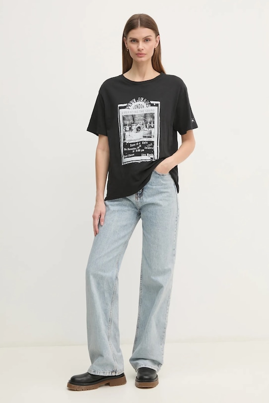 

Хлопковая футболка LELE Pepe Jeans, черный