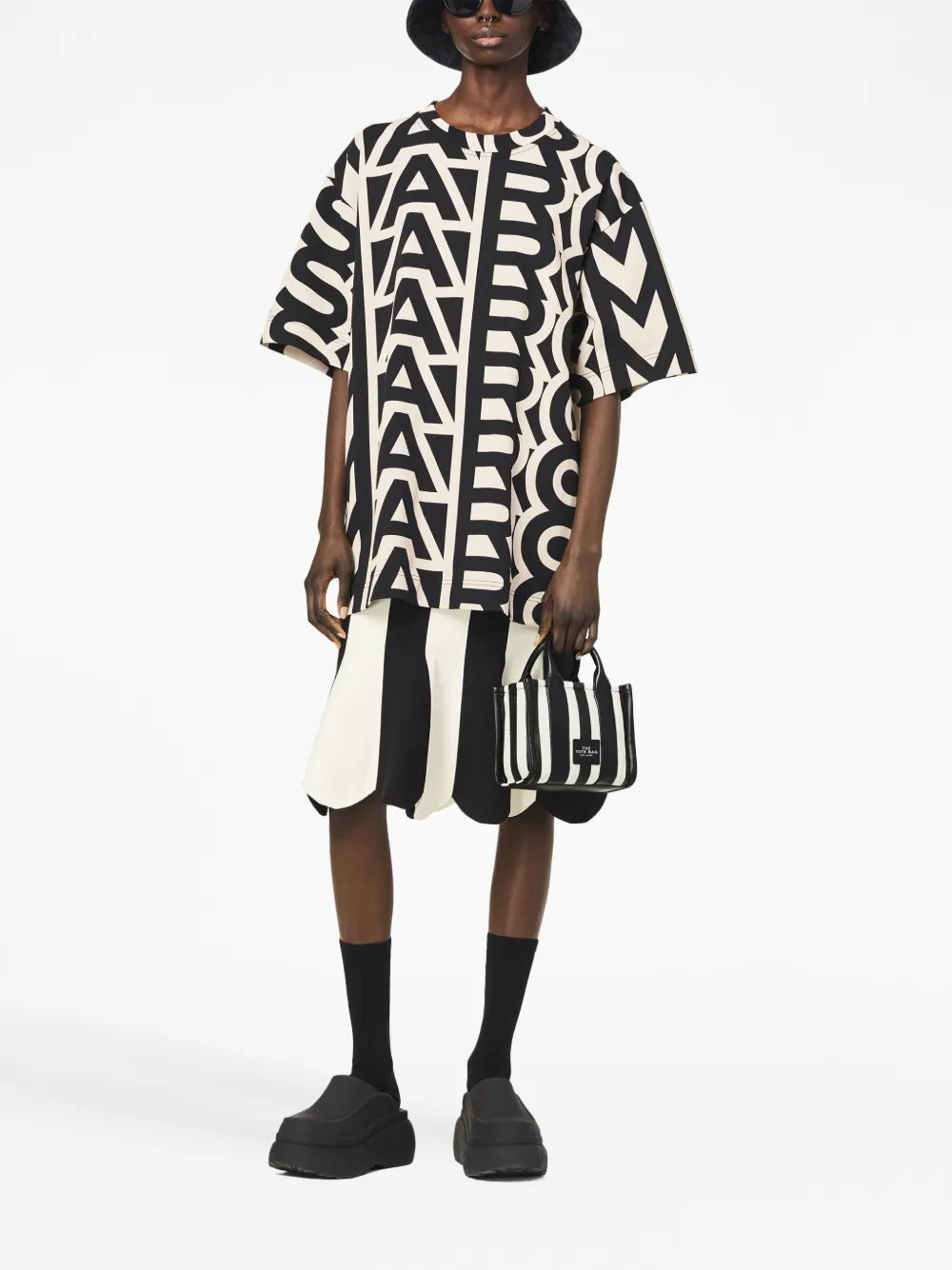 Мини-сумка The Striped Tote MARC JACOBS, черный — фото 3