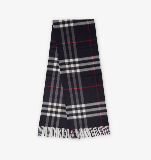 

Кашемировый шарф с бахромой и принтом в клетку Burberry, синий