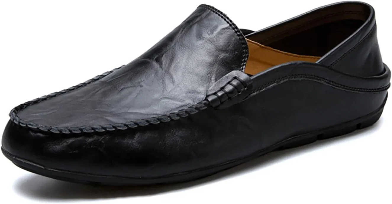 Мокасины кожаные, дышащая подошва, Urban Style, черный